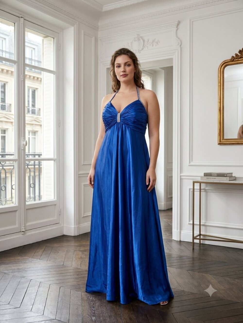 Cassandra Stone II By Mac Dougle Royal Blue Halter Evening Gown Size 18
